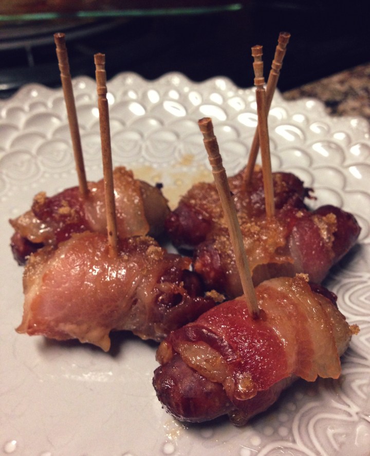 Brown Sugar and Bacon Wrapped Sausages