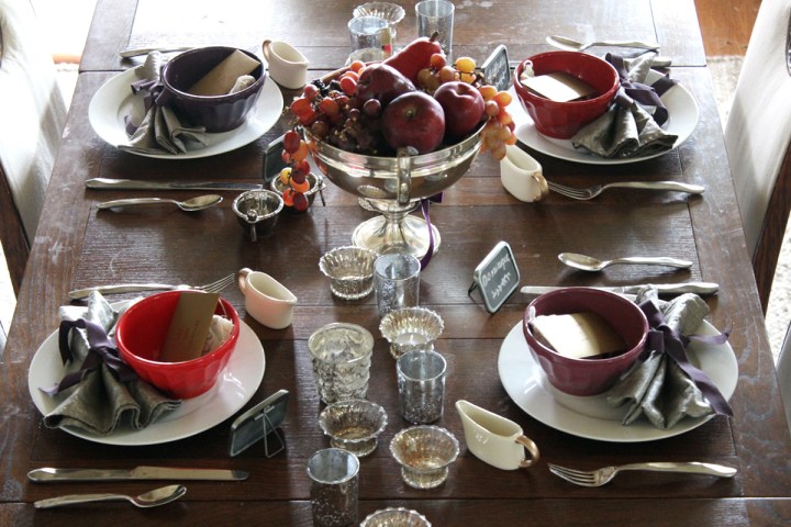 Burgandy and Plum Thanksgiving Tablescape Gusto and Grace