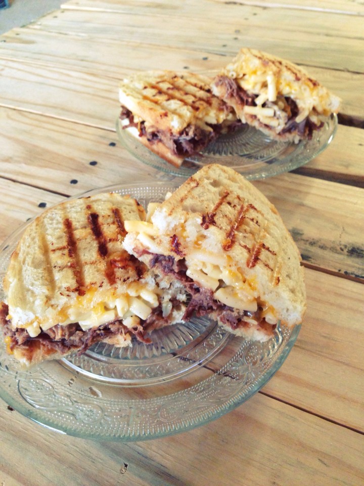Barbecue and Mac n Cheese Grilled Cheese Sandwich