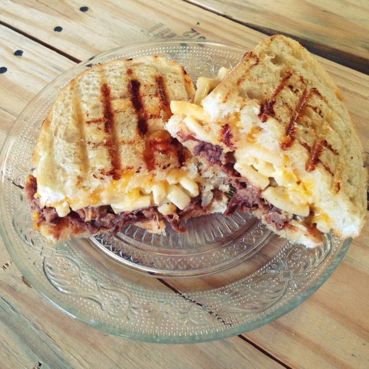 Barbecue and Mac n Cheese Grilled Cheese Sandwich