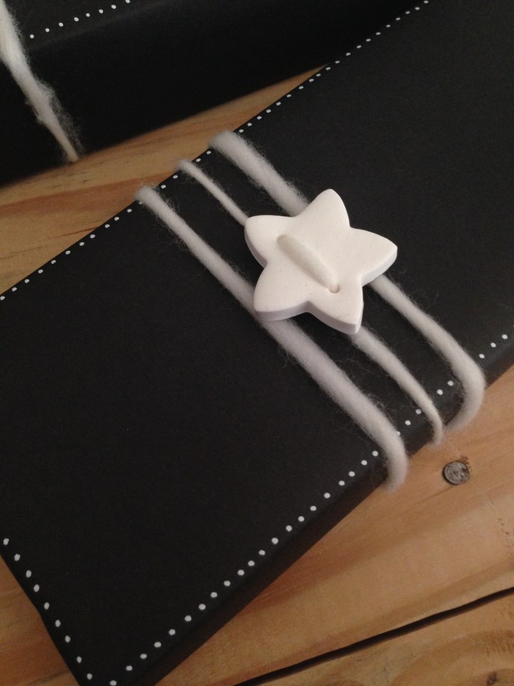 Chalkboard Gift Wrap with DIY Clay Star Buttons