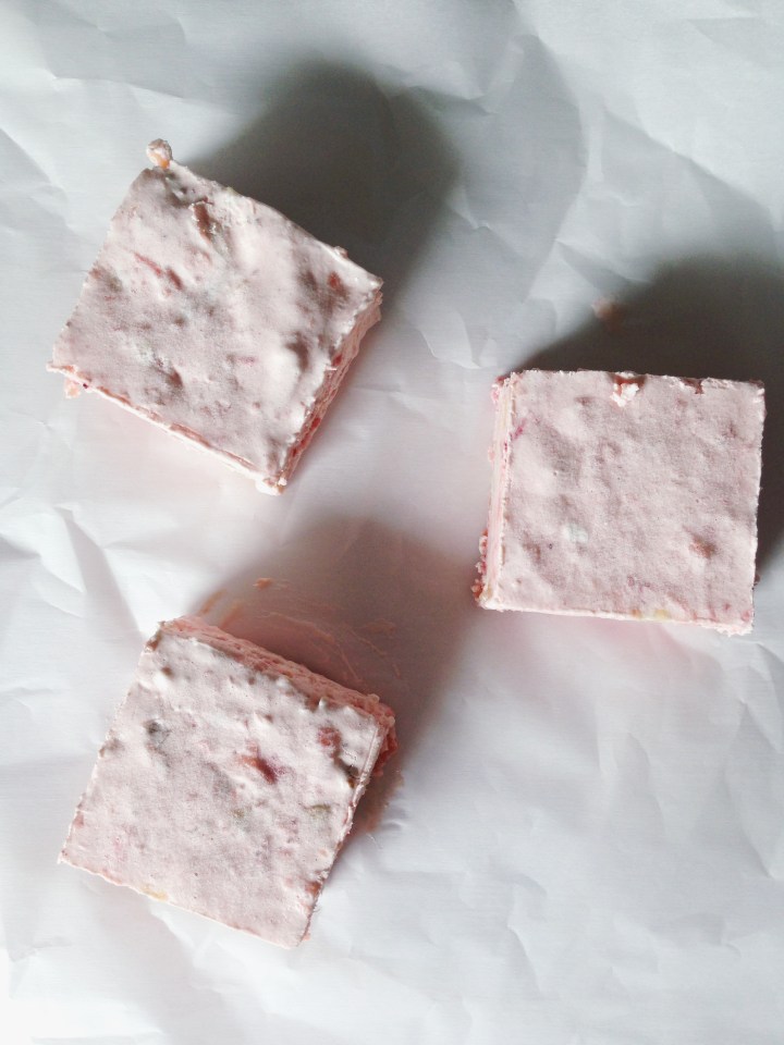 Champagne Salad - A Creamy Frozen Dessert with Strawberries, Pineapple, and Banana